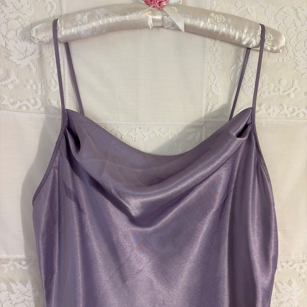 Lavender Purple Satin Cowl Neck Slinky Whimsy Mini Slip Dress Size M-L - Picture 3 of 12